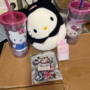 New Hello Kitty Kuromi Squishmellow Plush Loungefly Pin Ribbets &  2 Tumbler Set